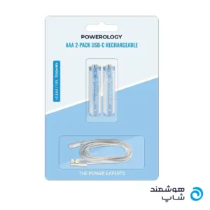 باتری نیم قلمی شارژی پاورولوژی Powerology PWAAA122 پک 2 عددی USB-C
